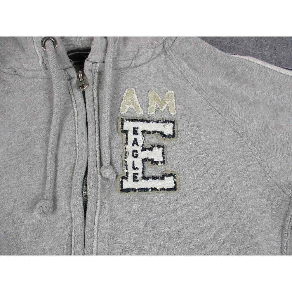 American Eagle Outfitters Hoodie Mens Small Gray Full Zip Fleece Logo Applique
